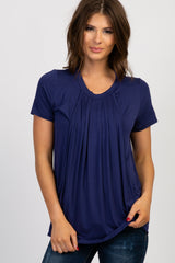 PinkBlush Navy Pleated Draped Front Maternity/Nursing Top