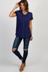 PinkBlush Navy Pleated Draped Front Nursing Top