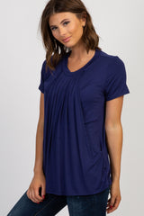 PinkBlush Navy Pleated Draped Front Nursing Top