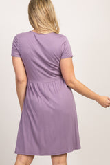 Purple Solid Crochet Trim Maternity Shift Dress