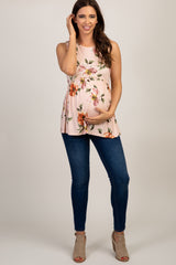 PinkBlush Peach Floral Sleeveless Crochet Maternity Top