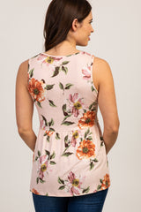 PinkBlush Peach Floral Sleeveless Crochet Maternity Top