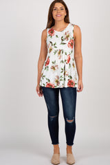 PinkBlush White Floral Floral Sleeveless Crochet Top