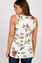 PinkBlush White Floral Floral Sleeveless Crochet Top