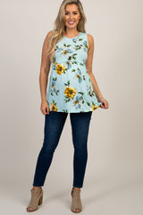 PinkBlush Light Blue Floral Sleeveless Crochet Maternity Top