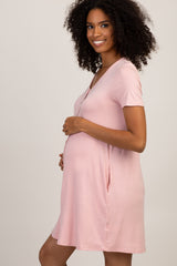 PinkBlush Pink Button Front Maternity Sleep Dress