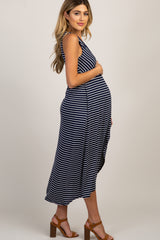 Navy Striped Hi-Low Maternity Wrap Dress