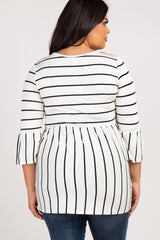 PinkBlush Ivory Striped Peplum Ruffle Plus Top