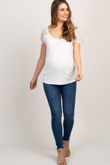 White Lace Sleeve Maternity Top