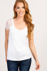 White Lace Sleeve Maternity Top
