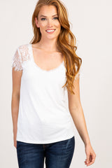 White Lace Sleeve Top