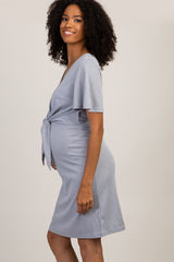 Grey Short Sleeve Tie Front Maternity Dress