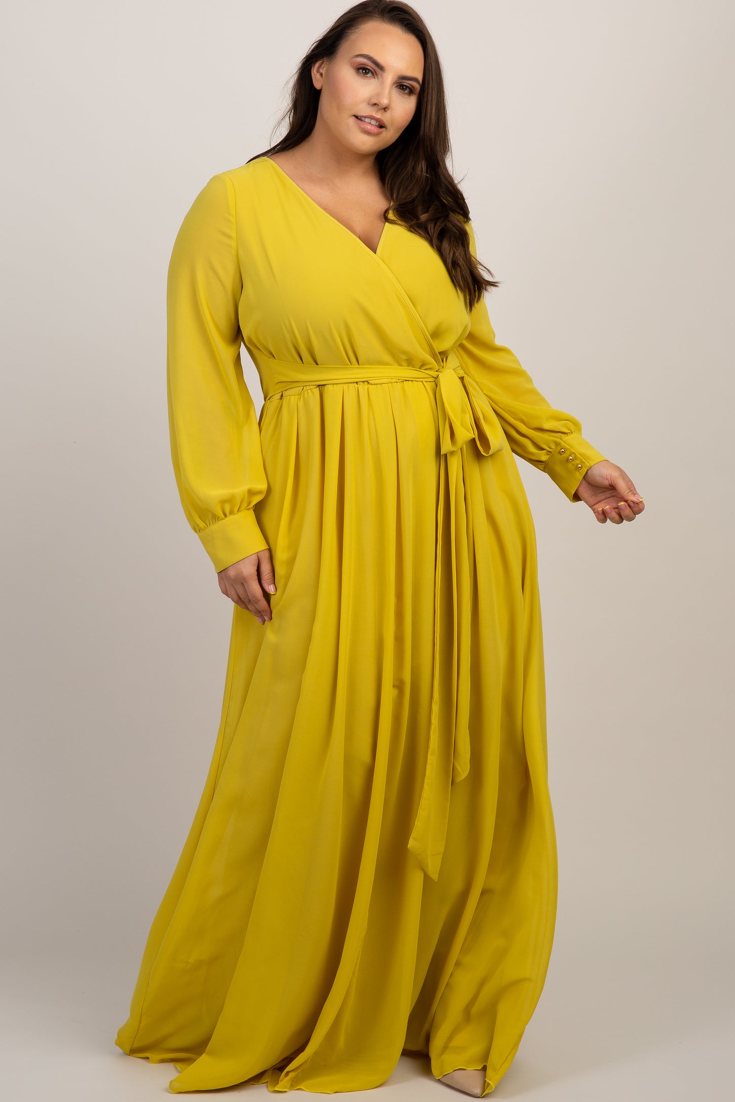 Yellow Chiffon Long Sleeve Plus Maxi Dress – PinkBlush
