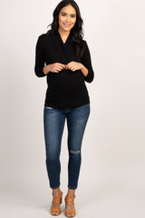 Black 3/4 Sleeve Wrap Nursing Top