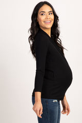 Black 3/4 Sleeve Wrap Nursing Top