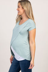 Sage Green Layered Wrap Front Maternity/Nursing Top