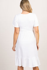 Ivory Solid Flounce Trim Maternity Dress