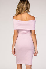 PinkBlush Light Pink Folded Off Shoulder Belted Fitted Maternity Dress