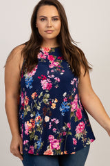 Navy Floral Sleeveless Plus Maternity Top