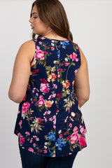 Navy Floral Sleeveless Plus Maternity Top