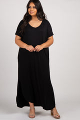 Black Short Sleeve Round Hem Maternity Plus Maxi Dress