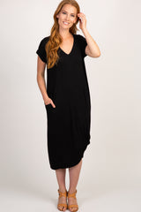 Black Short Sleeve Knot Maternity Dress