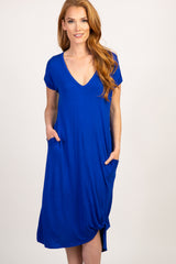 Royal Blue Short Sleeve Knot Dress