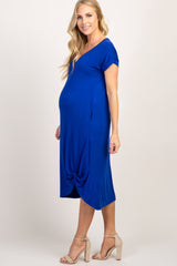 Royal Blue Short Sleeve Knot Maternity Dress
