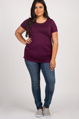 PinkBlush Plum Ruched Short Sleeve Plus Top