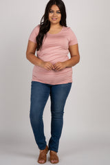 PinkBlush Pink Ruched Short Sleeve Plus Top