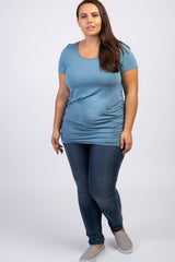 Light Blue Ruched Short Sleeve Plus Top