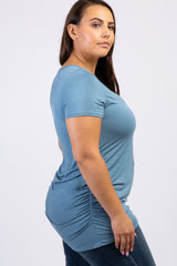 Light Blue Ruched Short Sleeve Plus Top