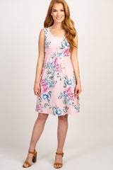 Pink Floral Sleeveless Maternity Dress