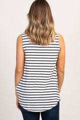 White Striped Sleeveless Tie Front Top