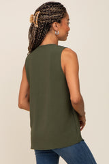 Olive Solid V-Neck Sleeveless Top