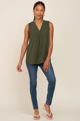 Olive Solid V-Neck Sleeveless Top