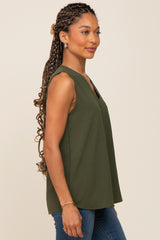 Olive Solid V-Neck Sleeveless Top