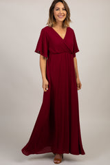 PinkBlush Burgundy Chiffon Bell Sleeve Maternity Maxi Dress