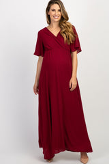 PinkBlush Burgundy Chiffon Bell Sleeve Maternity Maxi Dress