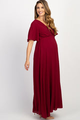 PinkBlush Burgundy Chiffon Bell Sleeve Maternity Maxi Dress