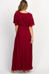 PinkBlush Burgundy Chiffon Bell Sleeve Maternity Maxi Dress