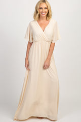 PinkBlush Beige Chiffon Bell Sleeve Maternity Maxi Dress