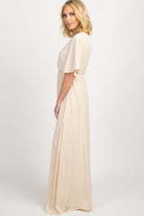 PinkBlush Beige Chiffon Bell Sleeve Maxi Dress