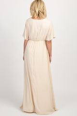 PinkBlush Beige Chiffon Bell Sleeve Maxi Dress