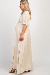 PinkBlush Beige Chiffon Bell Sleeve Maternity Maxi Dress