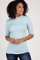 PinkBlush Light Blue Lettuce Hem Fitted Maternity Top