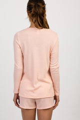 Light Pink Waffle Knit Button Front Maternity Pajama Set