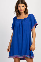 Royal Blue Embroidered Trim Shift Dress