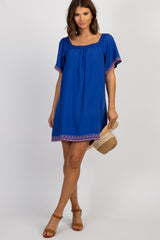 Royal Blue Embroidered Trim Shift Dress