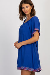 Royal Blue Embroidered Trim Shift Dress